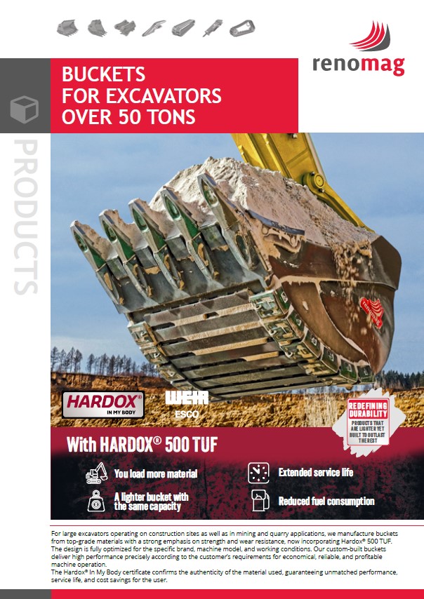 Buckets for excavators over 50 tons